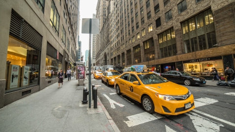 taxi cab at crosswalk in Midtown Manhattan
