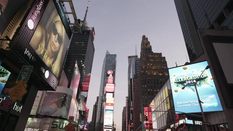 Times Square electronic digital billboards and ads bright lights in Manhattan NYC