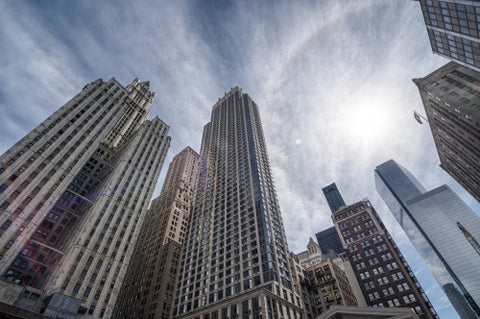 skyscrapers in Financial District - FiDi in HDR in Lower Manhattan on sunny day