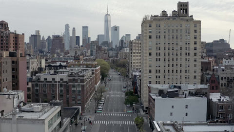 empty New York City street aerial Manhattan Freedom Tower