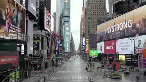 NY Strong sign in empty Times Square New York City