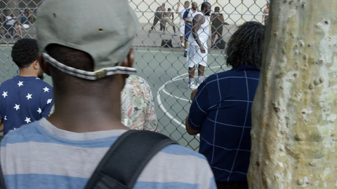 people watching basketball game at West 4th Street court in the Village - slow motion 4K NYC