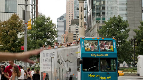 City Sights NY tour bus at Columbus Circle in Midtown on summer day in Manhattan New York City
