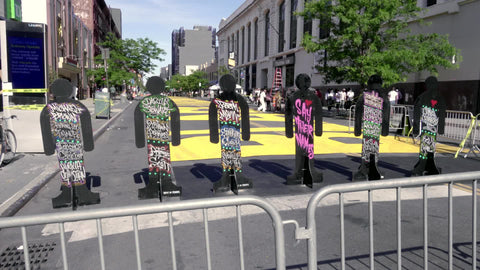 silhouettes of Black people murdered by police - art installment in Bed Stuy Brooklyn New York City