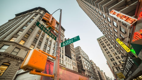 Astor Place and Broadway sign on corner in Greenwich Village Manhattan NYC