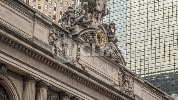 Grand Central Station Terminal exterior with clock in Manhattan - Tight shot in NYC