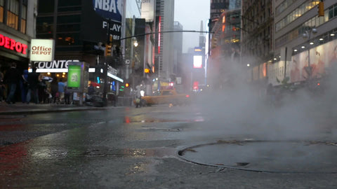 steaming manhole in Manhattan New York City near 34th Street NYC