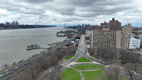 aerial cars on west side highway upper westside Manhattan NYC