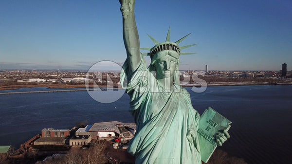Statue of Liberty close-up front face in New York Harbor