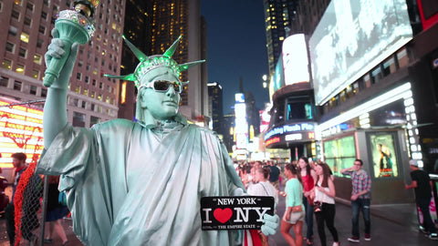 Statue of Liberty costume in Times Square at night