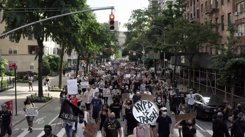 Black Lives Matter march people marching in street with signs on 5th Ave New York City 1080