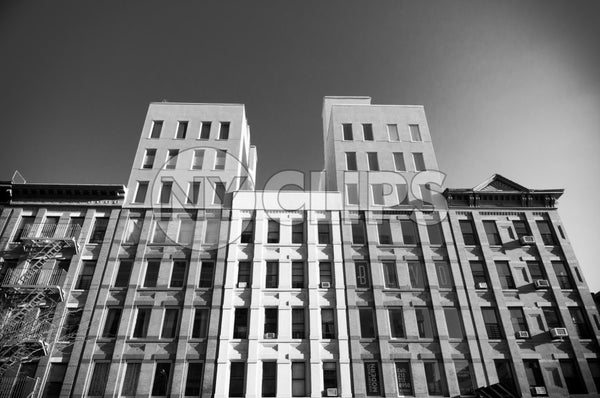interesting black and white shot of buildings in Harlem Uptown Manhattan