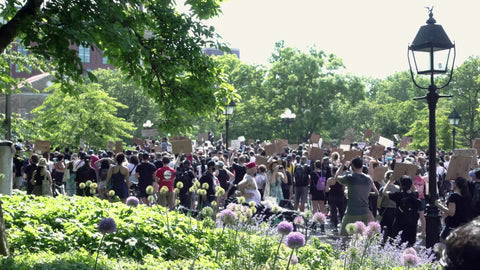 crowded BLM rally in Washington Square Park New York City