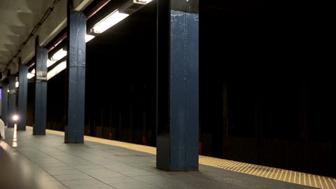 c train entering subway station platform with audio
