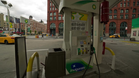 Houston Street gas station in early morning - meter in NYC