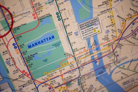 MTA subway map of Manhattan with Central Park illustration