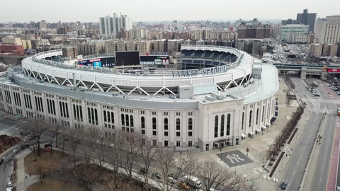 Yankee Stadium in the Bronx - aerial flying across Yankees sign in New York City NYC in 4K and 1080 HD