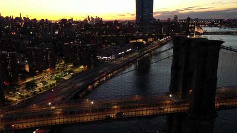 Brooklyn bridge passing American flag color profile