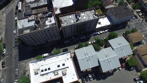 aerial rotating over Bronx buildings