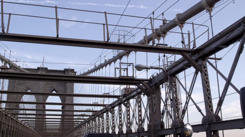 driver pov crossing Brooklyn Bridge - panning from yellow school bus