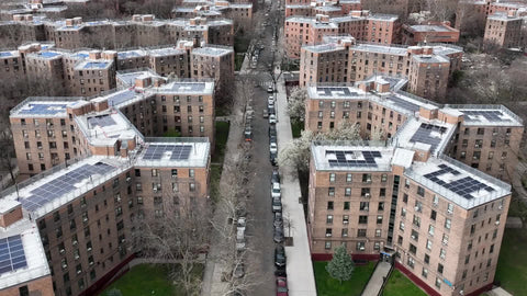aerial over Queensbridge Astoria Queens housing projects buildings New York City