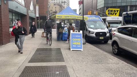 Covid testing here tent setup on street for coronavirus Covid-19 free test Union Square New York City NYC