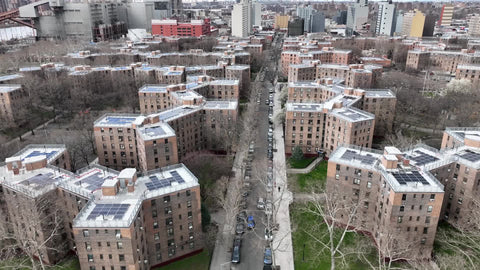 aerial over Queensbridge Astoria Queens housing projects buildings New York