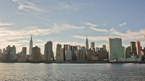 Manhattan skyline at sunset from across East River in late afternoon early evening