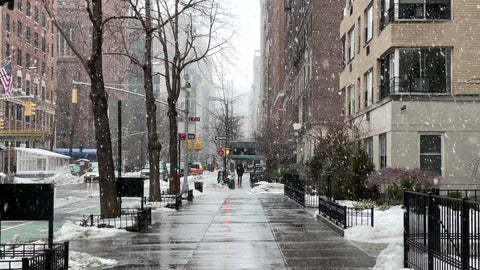 beautiful snow falling snowing in Manhattan Lower 5th Ave winter New York City NYC