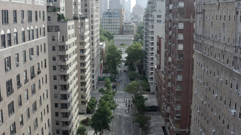 Washington Square Arch Lower 5th Ave aerial Manhattan New York City NYC